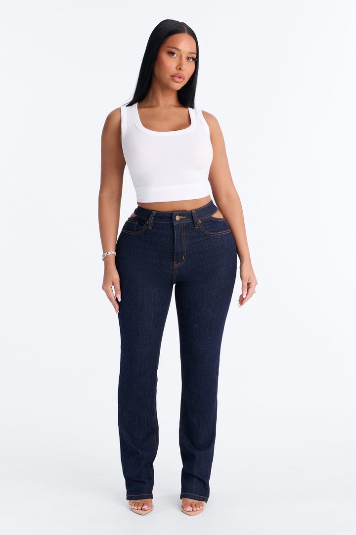 Roma Cut Out Straight Leg Cigarette Jeans - Dark Denim