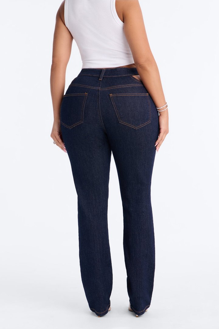 Roma Cut Out Straight Leg Cigarette Jeans - Dark Denim