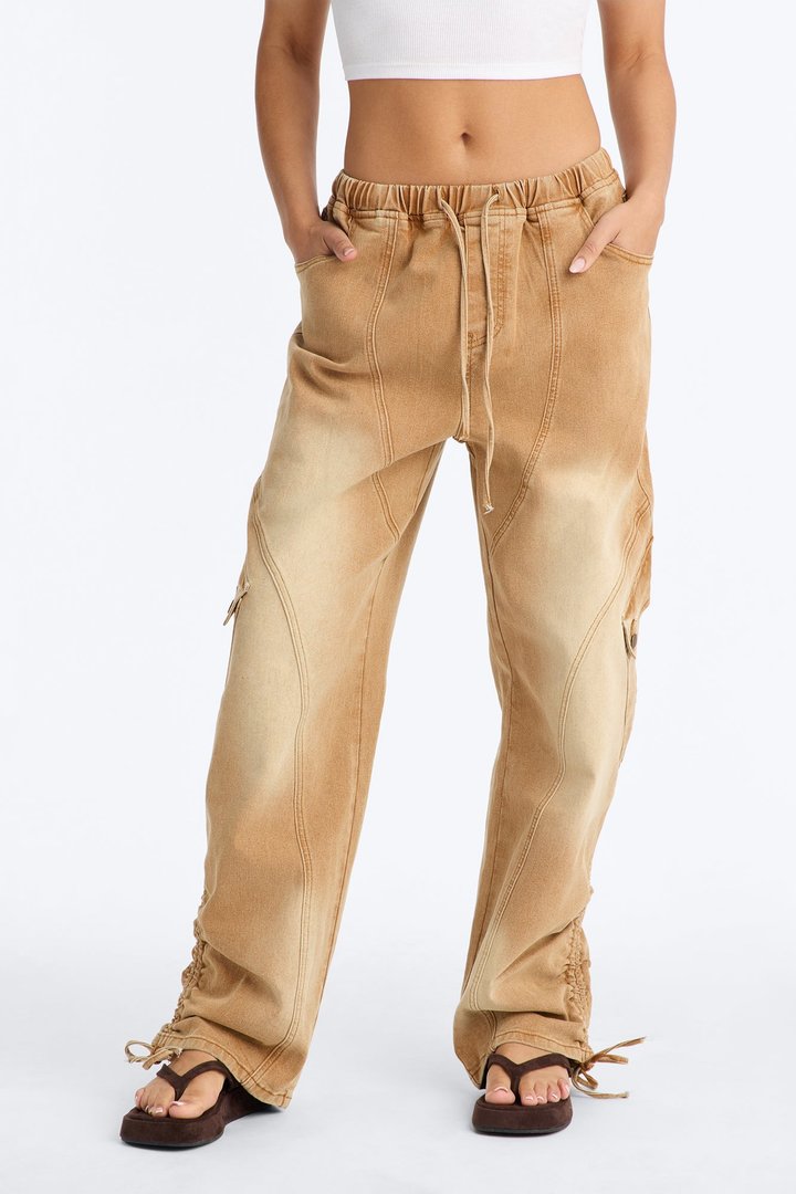 Alessia High Rise Barrel Leg Jogger Pant - Brown