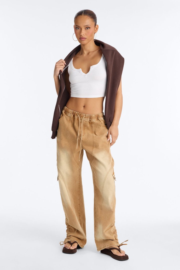 Alessia High Rise Barrel Leg Jogger Pant - Brown