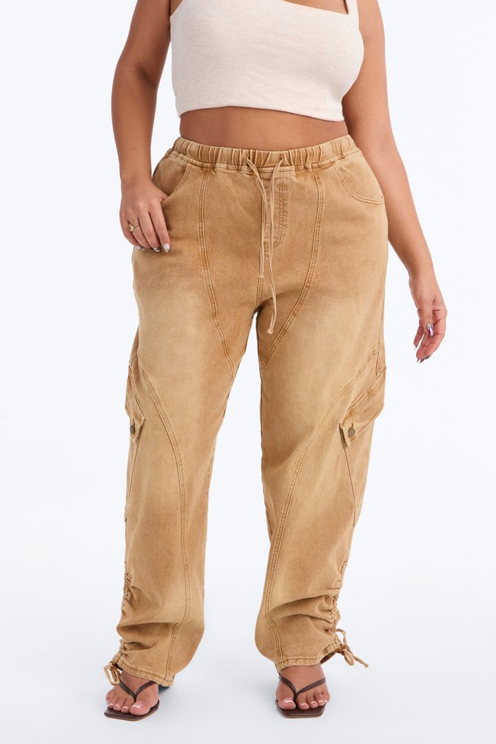 Alessia High Rise Barrel Leg Jogger Pant - Brown