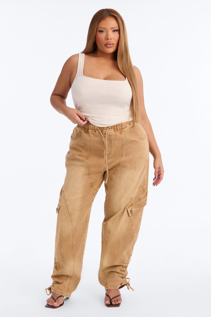 Alessia High Rise Barrel Leg Jogger Pant - Brown