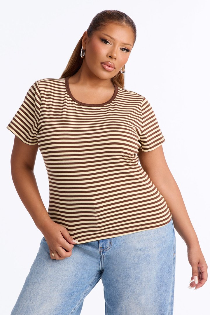 Taylor Striped Crew Neck Short Sleeve Top - Brown/combo