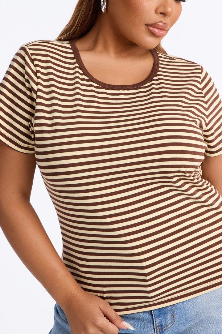 Taylor Striped Crew Neck Short Sleeve Top - Brown/combo