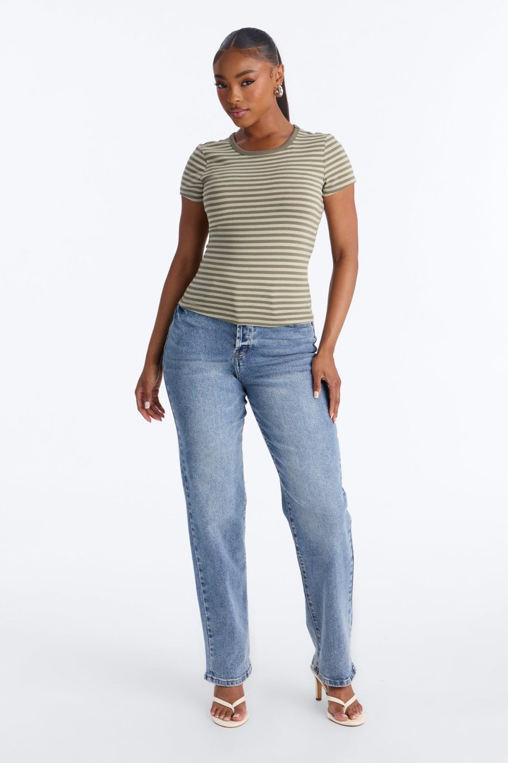 Taylor Striped Crew Neck Short Sleeve Top - Green/combo