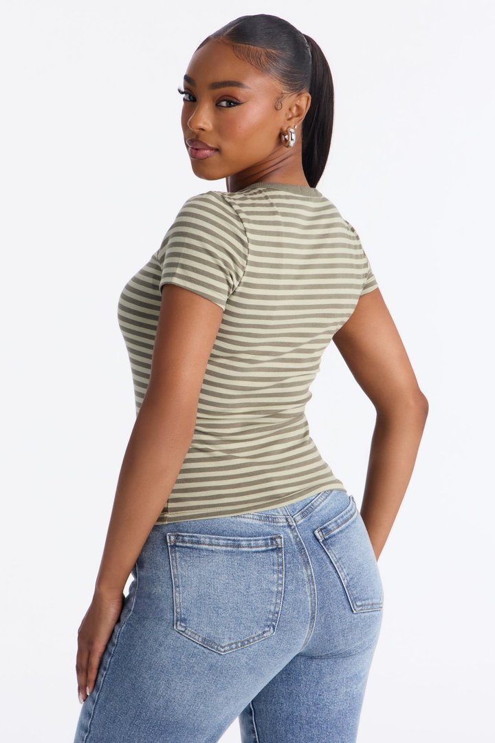 Taylor Striped Crew Neck Short Sleeve Top - Green/combo