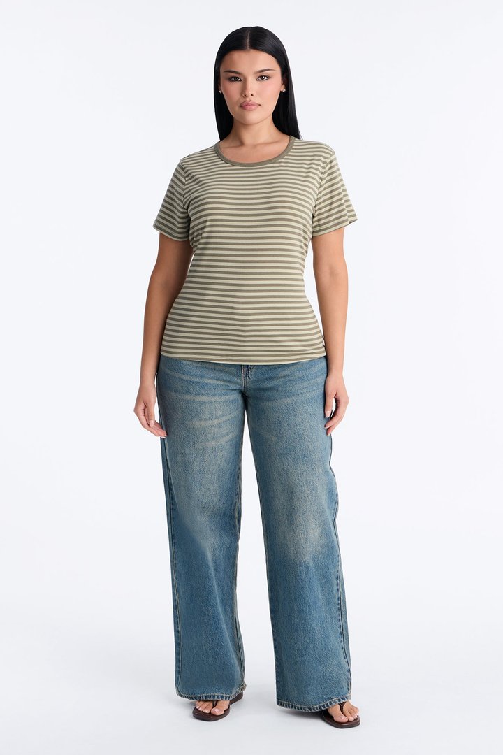Taylor Striped Crew Neck Short Sleeve Top - Green/combo