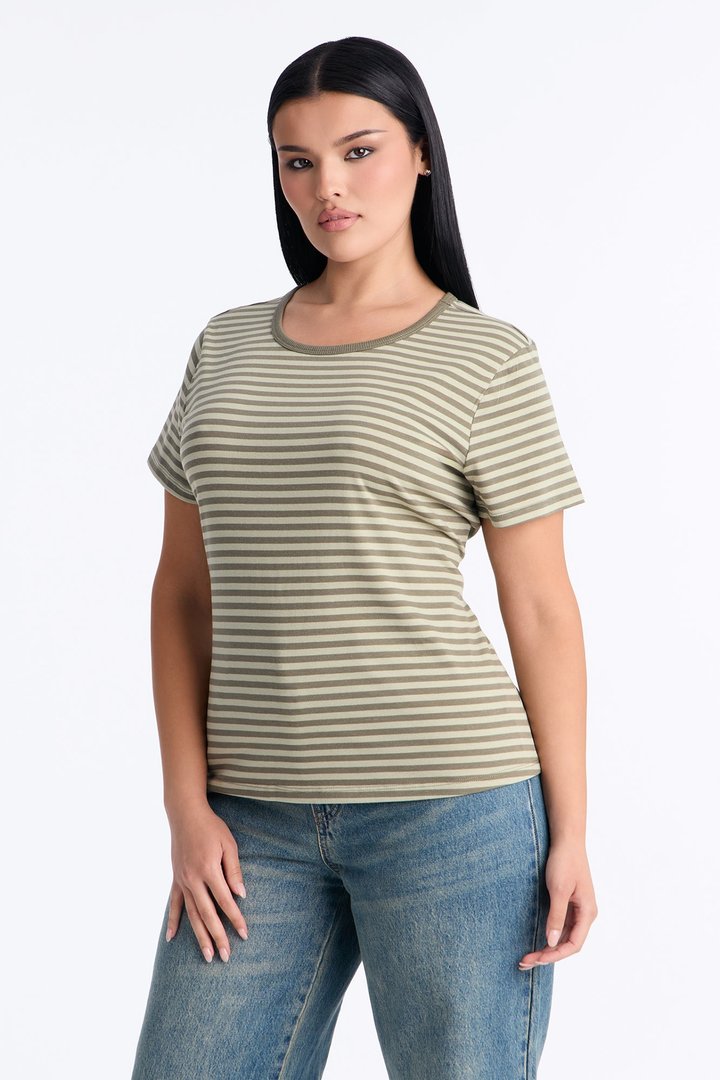 Taylor Striped Crew Neck Short Sleeve Top - Green/combo