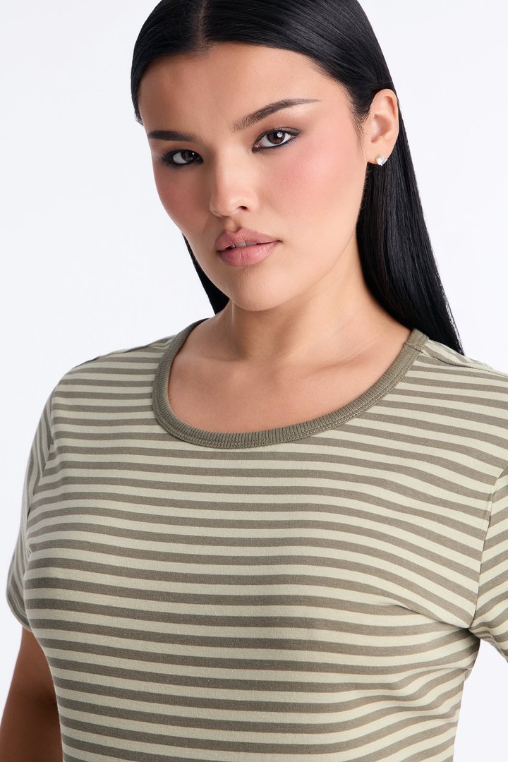 Taylor Striped Crew Neck Short Sleeve Top - Green/combo