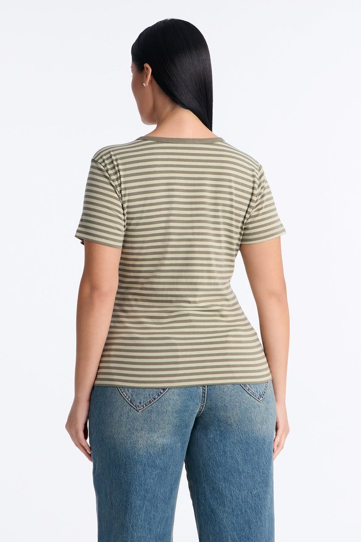Taylor Striped Crew Neck Short Sleeve Top - Green/combo
