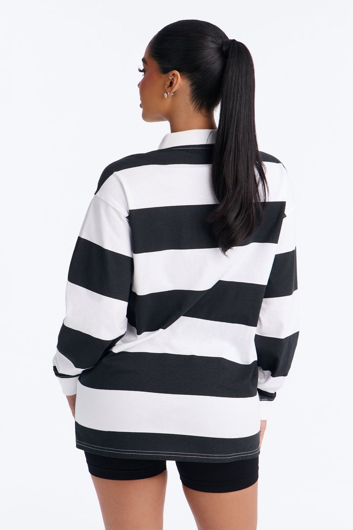 Somewhere In New York City Striped Polo - Black/White