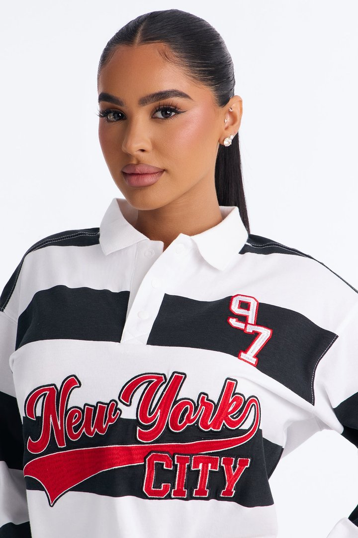 Somewhere In New York City Striped Polo - Black/White