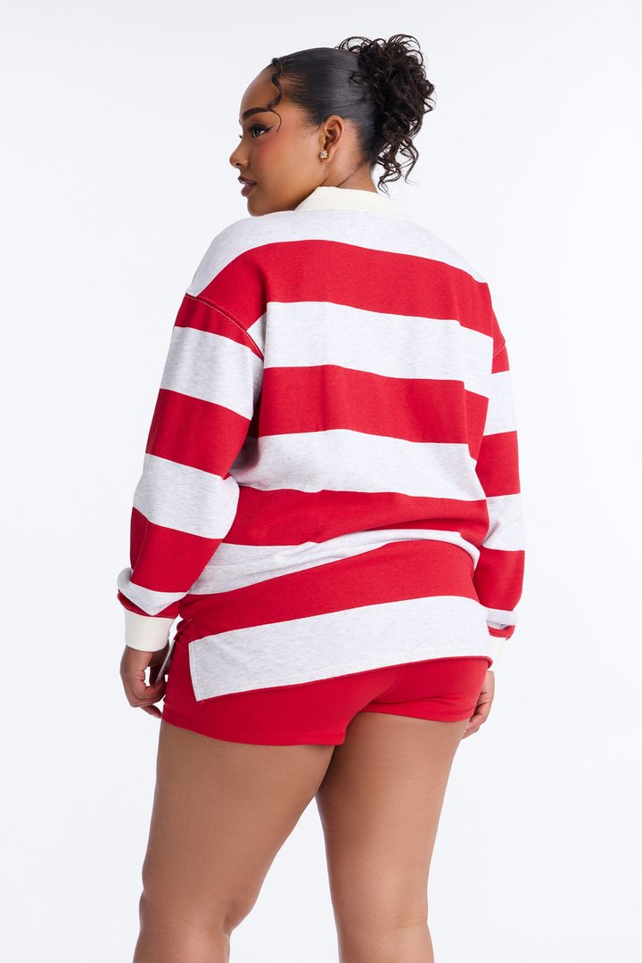 London Stripe Polo Fold Over Waistband Short Set - Red/combo