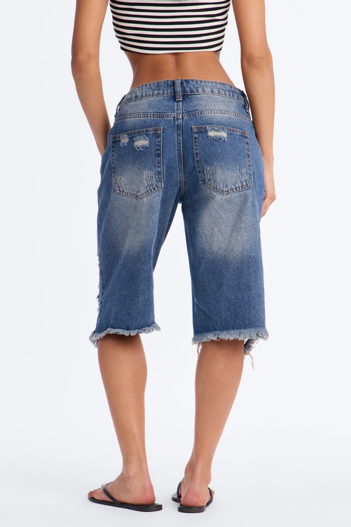 Laurali Ripped Denim Jorts - Dark Wash