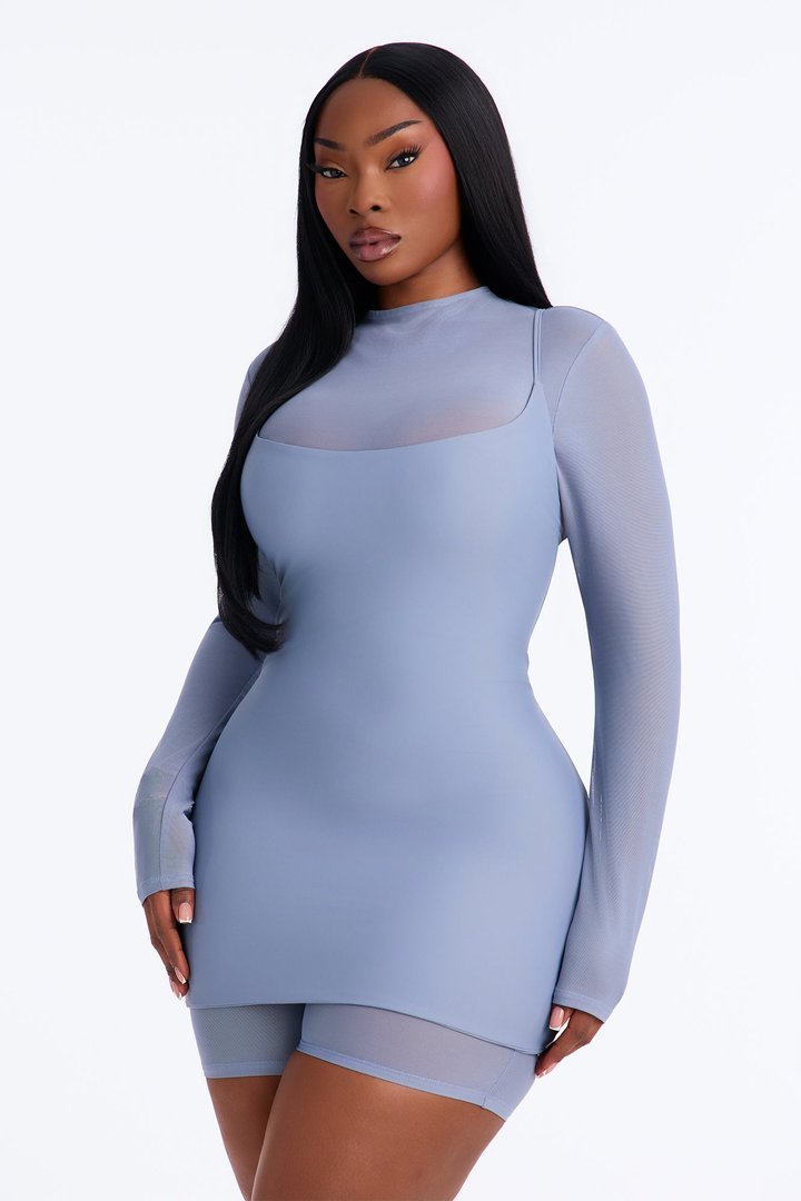 Anya Form 2 Piece Double Lined Mini Dress - Dusty Blue