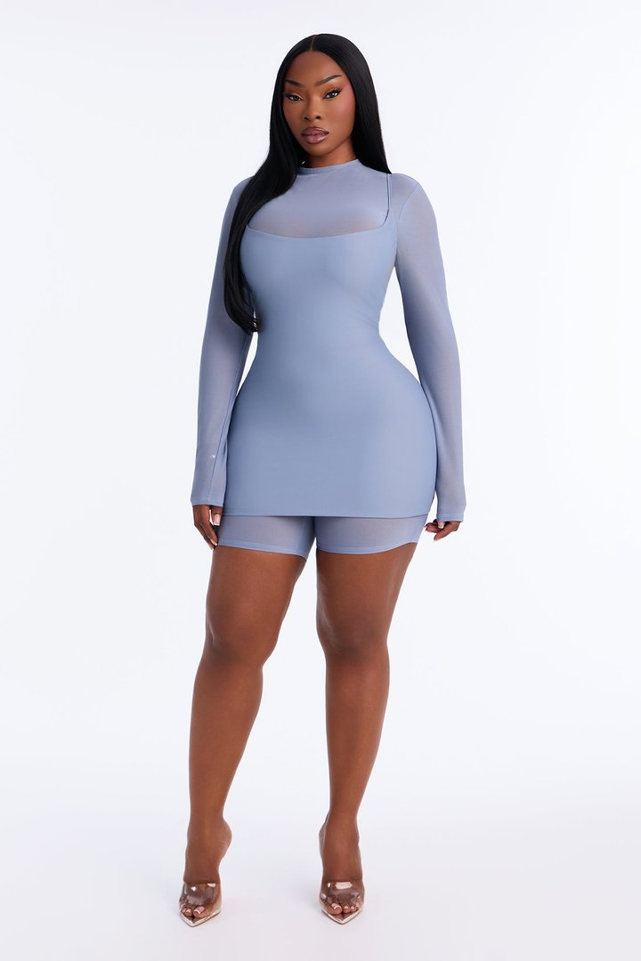 Anya Form 2 Piece Double Lined Mini Dress - Dusty Blue