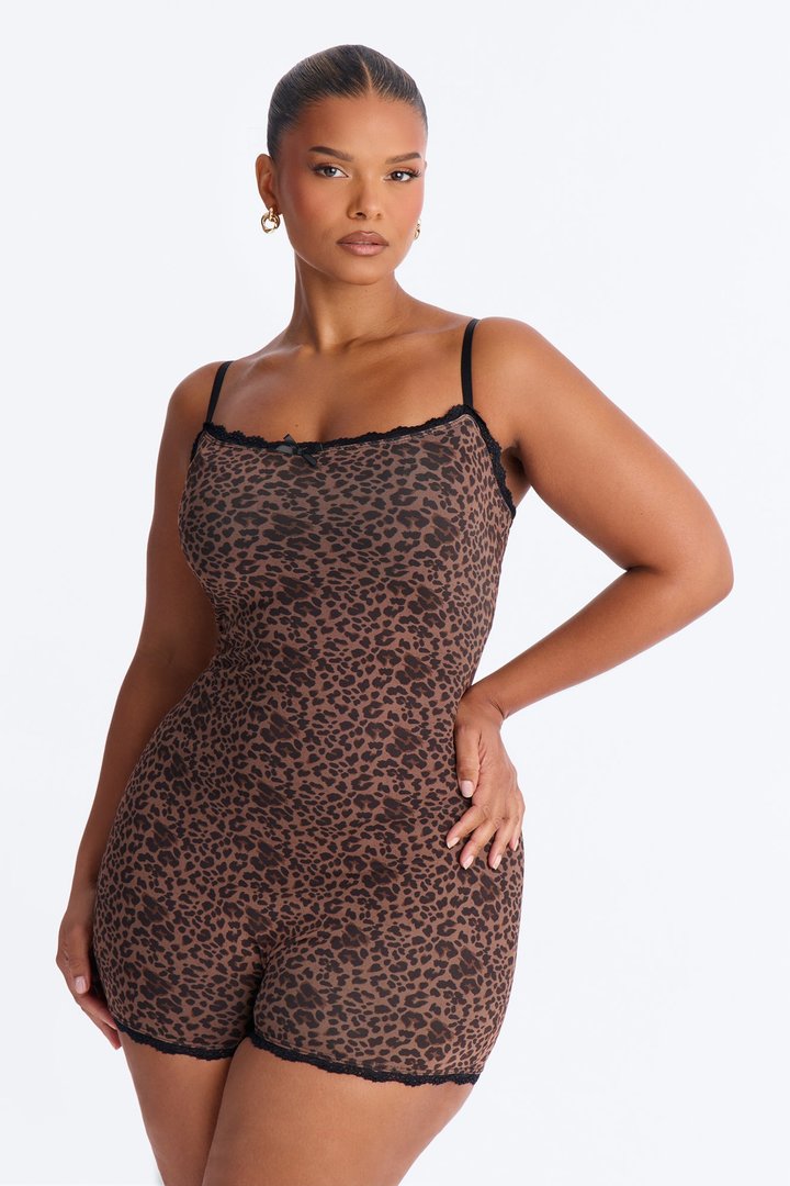 Night On Fire Mesh Romper - Leopard