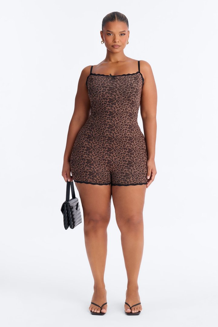Night On Fire Mesh Romper - Leopard