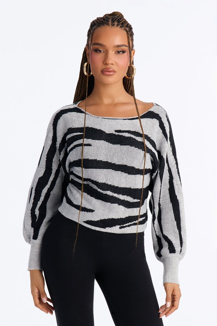 Madeline Boat Neck Sweater - Grey/combo