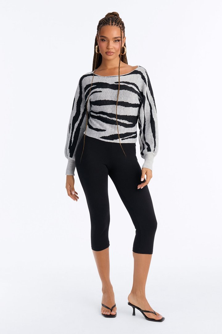 Madeline Boat Neck Sweater - Grey/combo