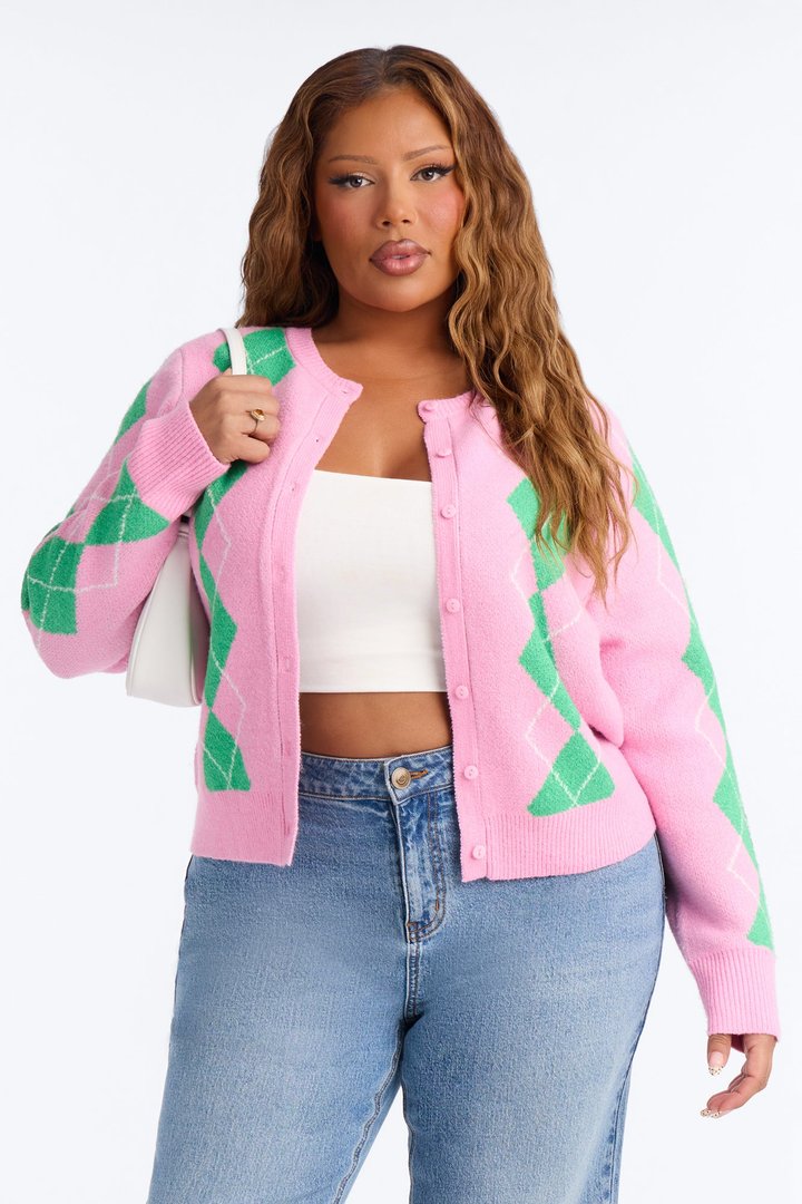 She Reads Argyle Sweater - Pink/combo