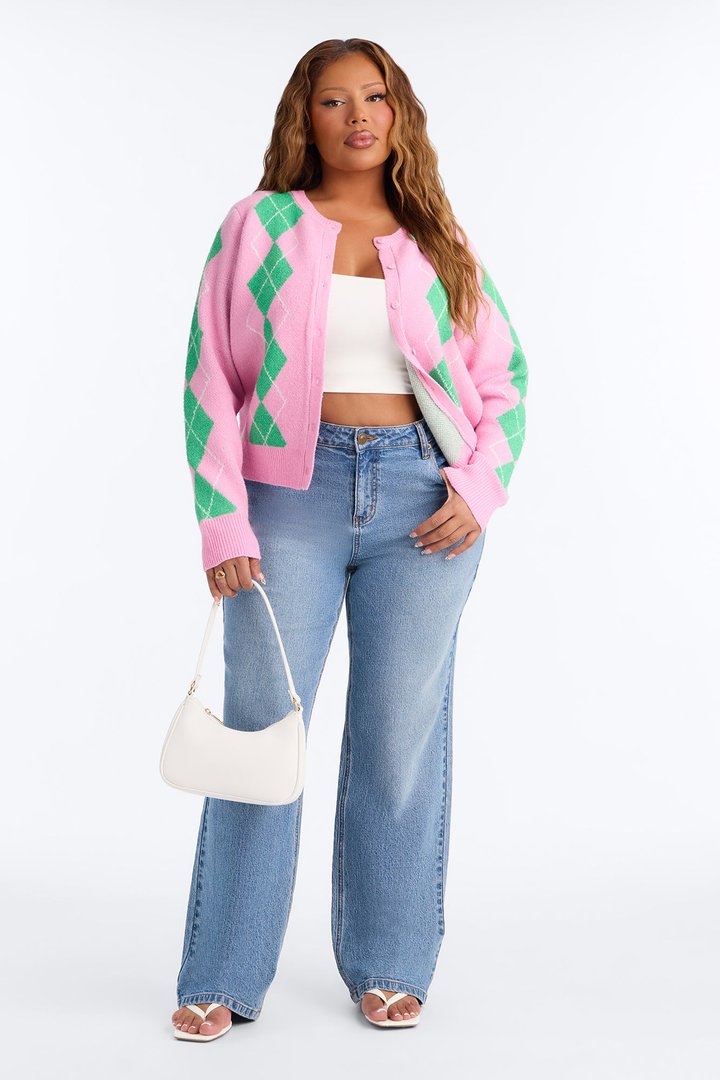 She Reads Argyle Sweater - Pink/combo