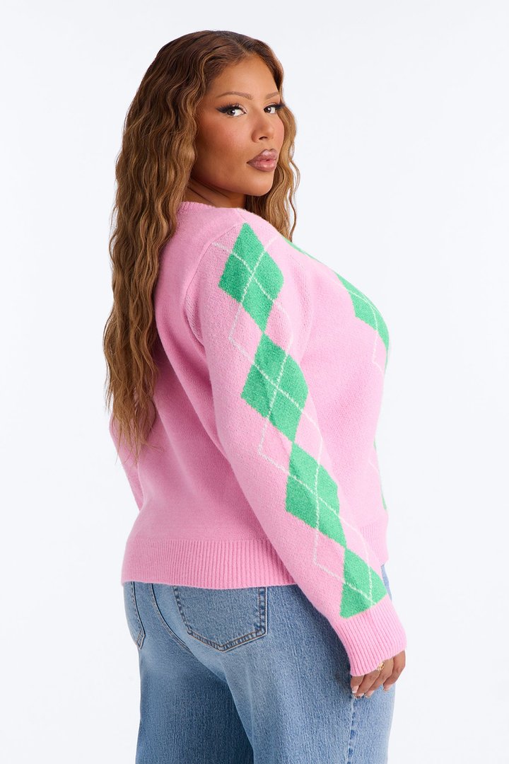She Reads Argyle Sweater - Pink/combo