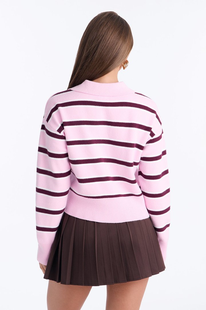 Olivia Striped Polo Sweater - Pink/combo
