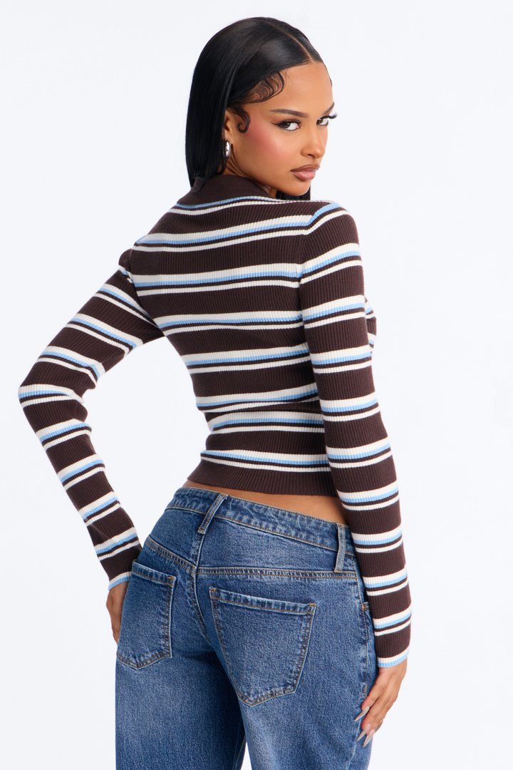 Ashtin Ribbed Polo Sweater - Brown/combo