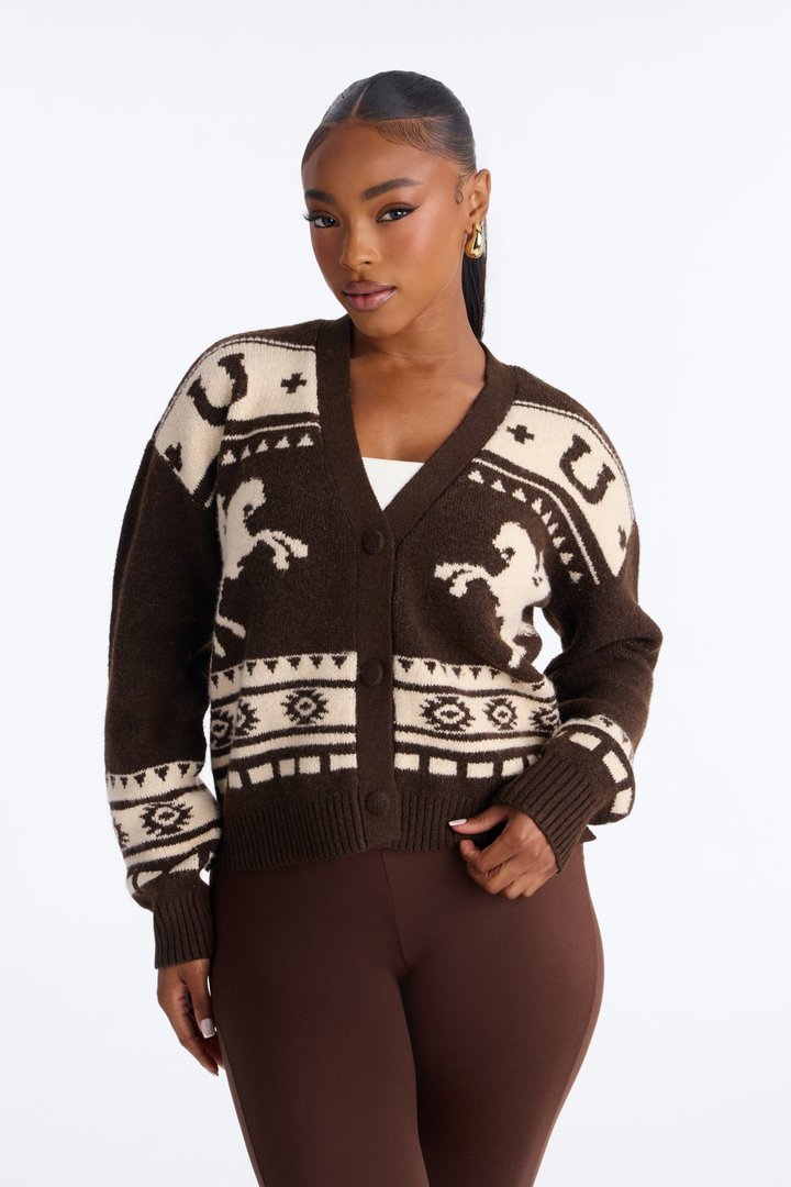 Celeste Fair Isle Long Sleeve Cardigan - Chocolate/Combo