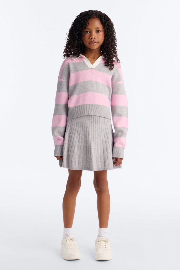 Mini My Imagination Pleated Skirt Set - Grey/combo