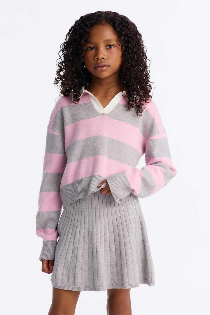Mini My Imagination Pleated Skirt Set - Grey/combo