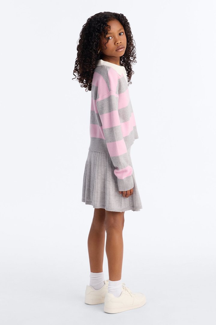 Mini My Imagination Pleated Skirt Set - Grey/combo