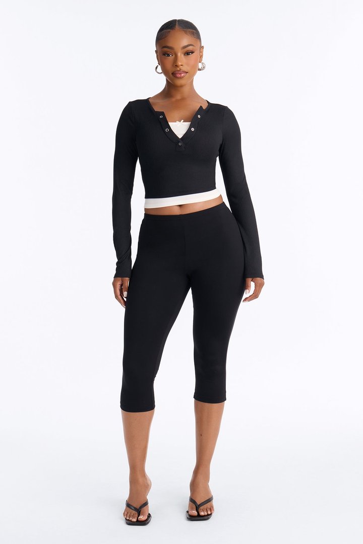 Masie Double Layered Henley Top - Black