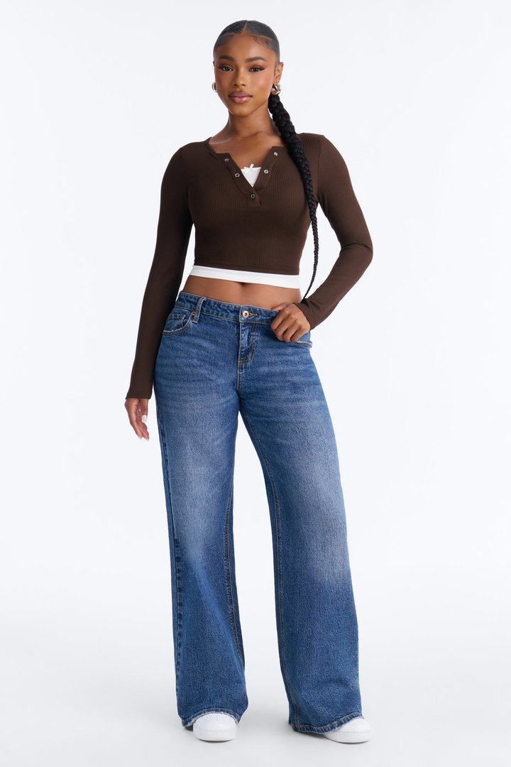 Masie Double Layered Henley Top - Chocolate