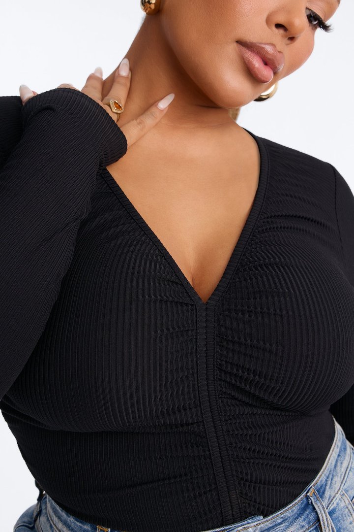 Mara Ruched Long Sleeve Top - Black