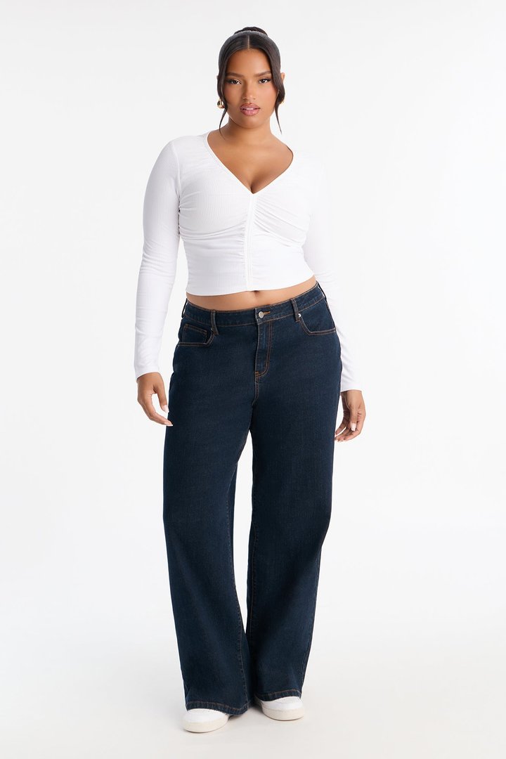 Mara Ruched Long Sleeve Top - White