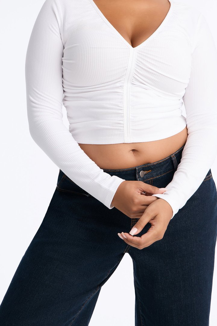 Mara Ruched Long Sleeve Top - White
