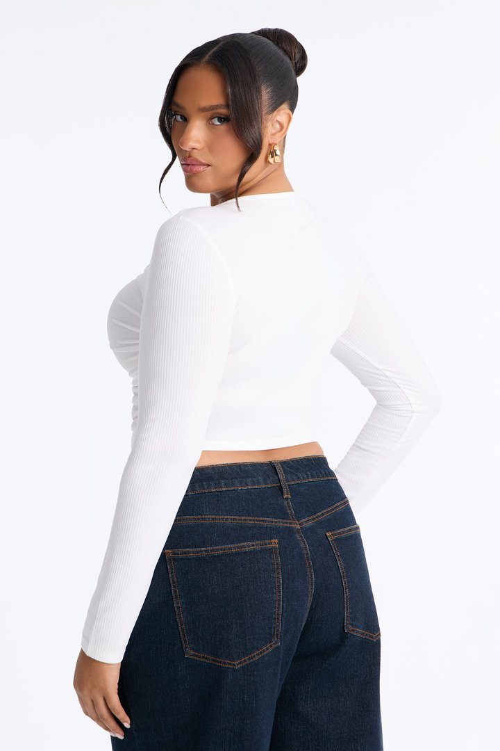 Mara Ruched Long Sleeve Top - White
