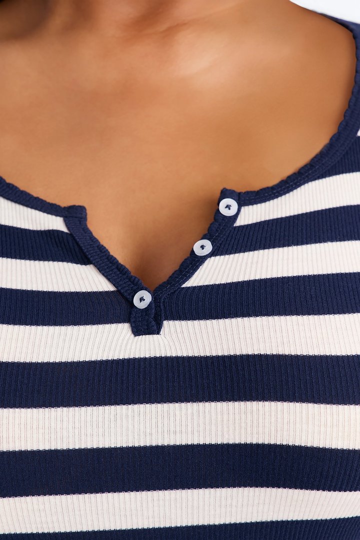 Katherine Striped Long Sleeve Top - Navy