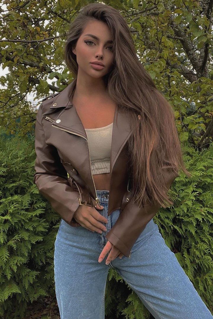 Remind Me Later Faux Leather Jacket - Mocha/Gold
