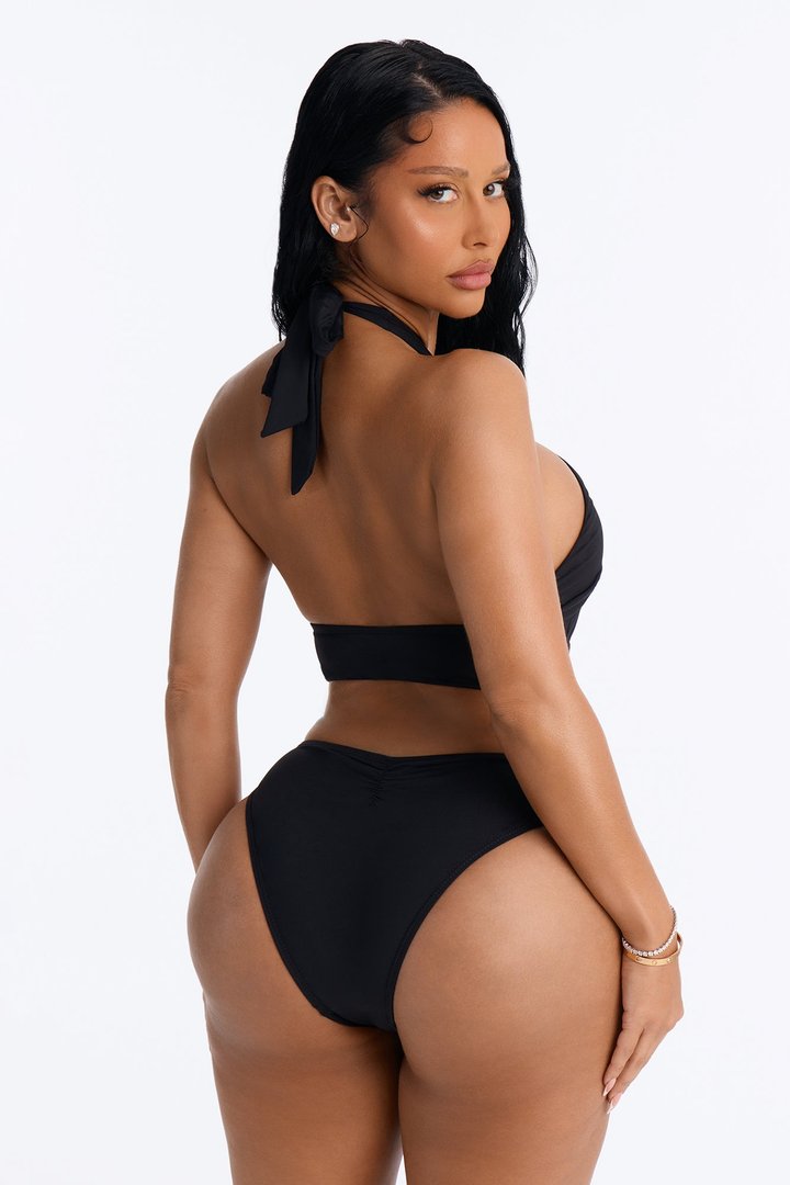 Peeking Through Halter Cut Out 1 Piece Swimsuit - Black