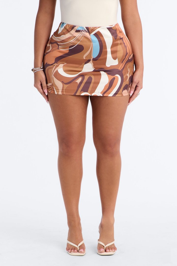 Never Distracted Satin Mini Skirt - Brown/combo