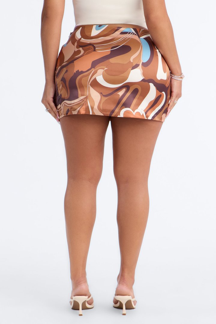 Never Distracted Satin Mini Skirt - Brown/combo