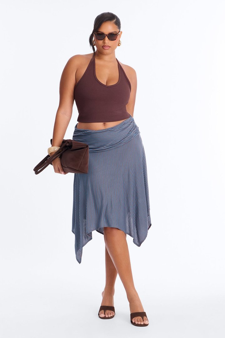 Dani Striped Handkerchief Midi Skirt - Blue/combo