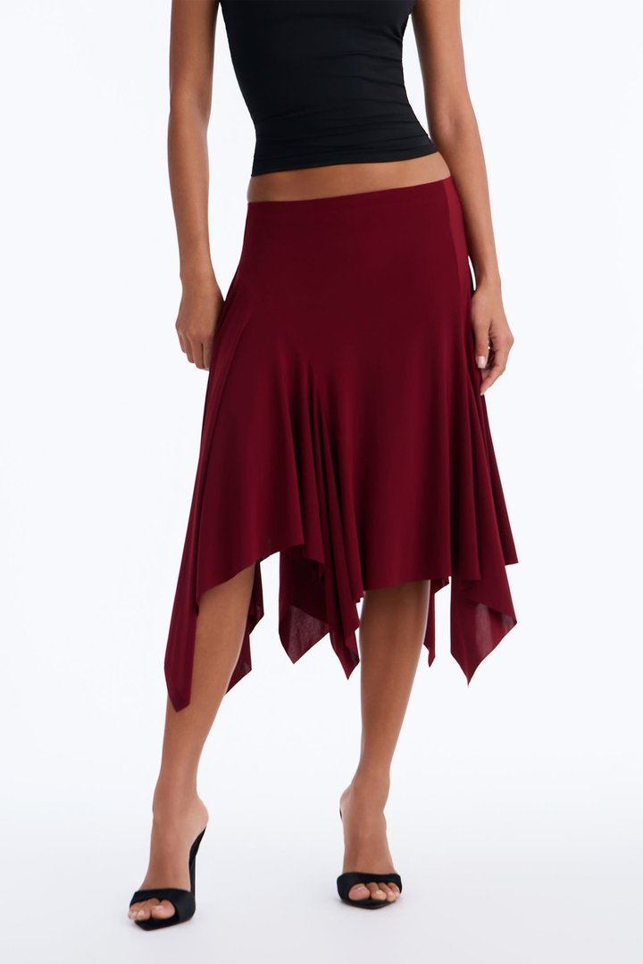 Mae Asymmetrical Midi Skirt - Burgundy