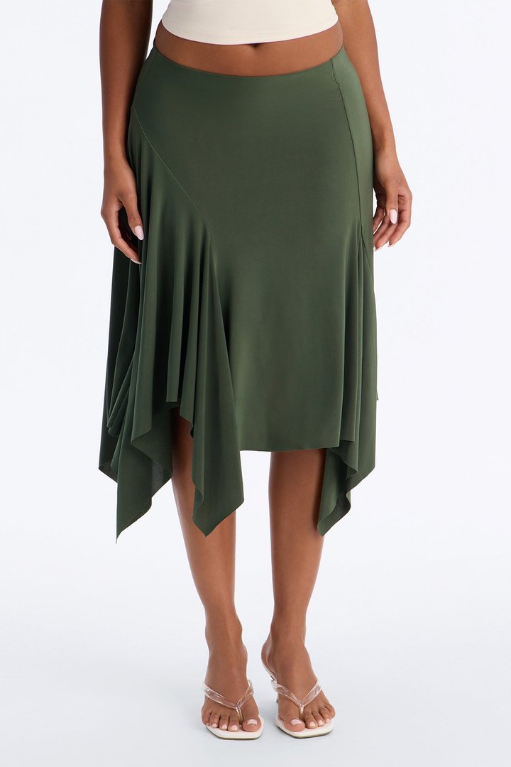 Mae Asymmetrical Midi Skirt - Green