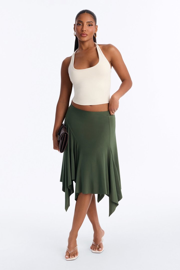 Mae Asymmetrical Midi Skirt - Green