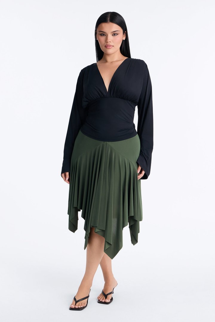 Mae Asymmetrical Midi Skirt - Green
