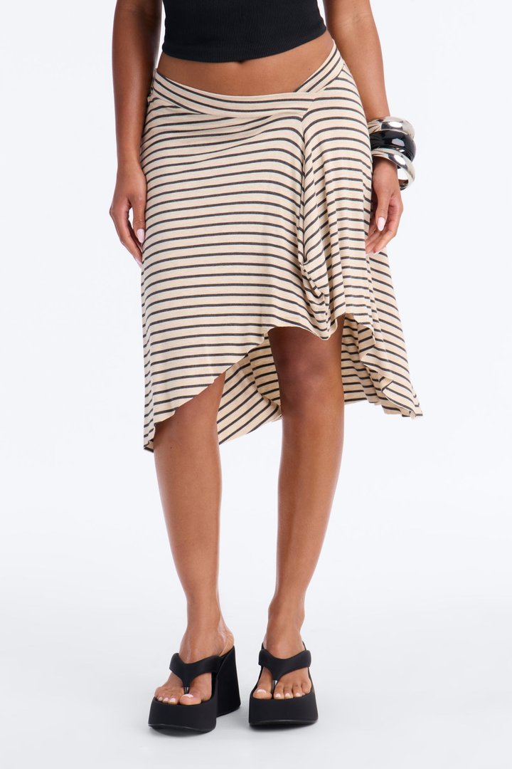 Collette Stripe Draped Midi Skirt - Ivory/combo